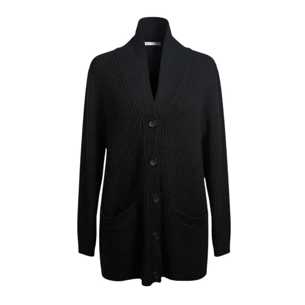 Blair Vintage Chunky Knit Button-Front Cardigan Black Pockets Medium Academia